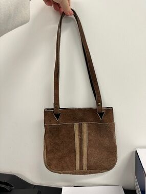vintage brown suede shoulder bag made in Hong Kong